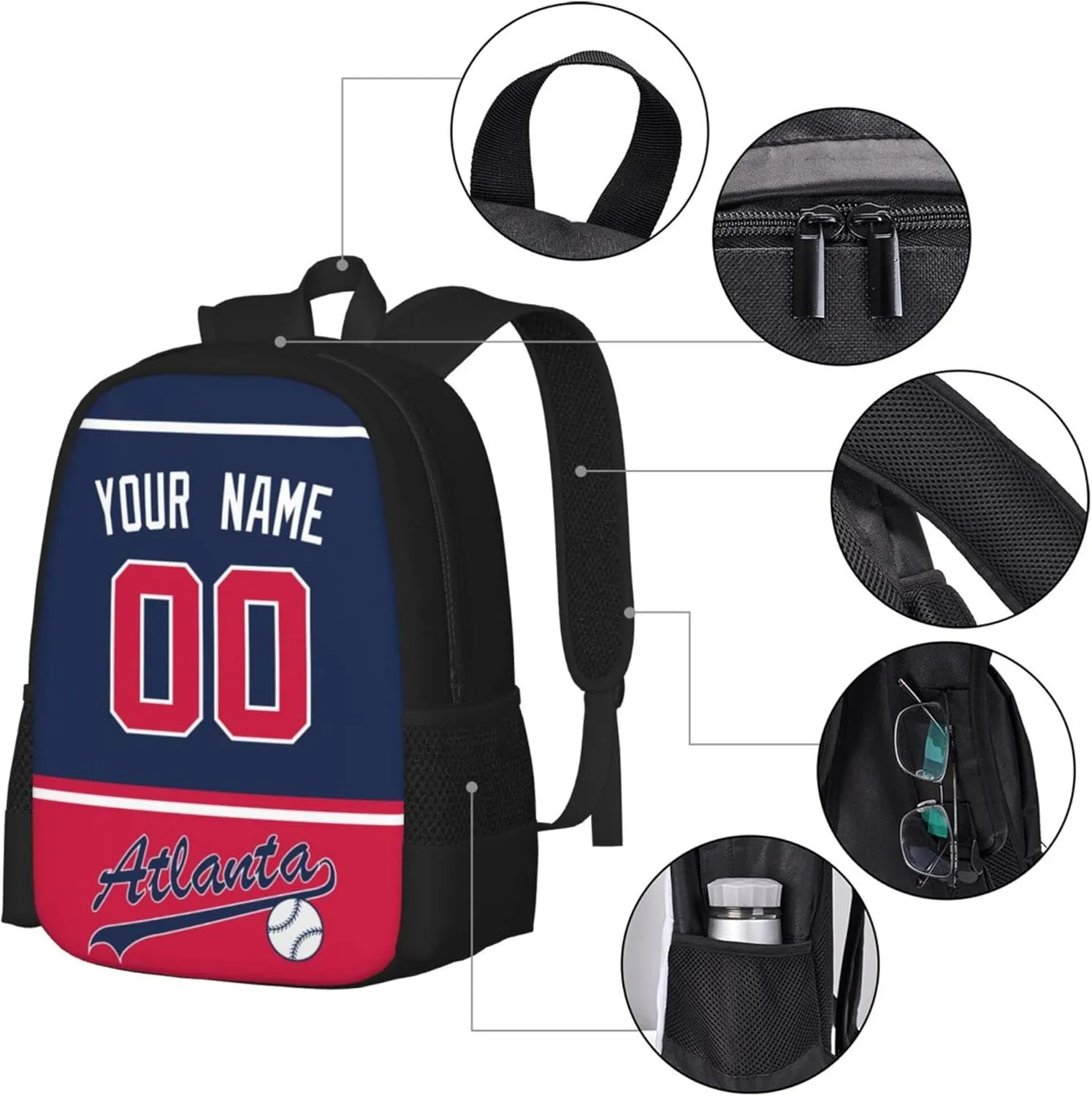 ANTKING Atlanta Backpack High capacity Custom Any Name and Any Number Gifts for Kids Men Fans