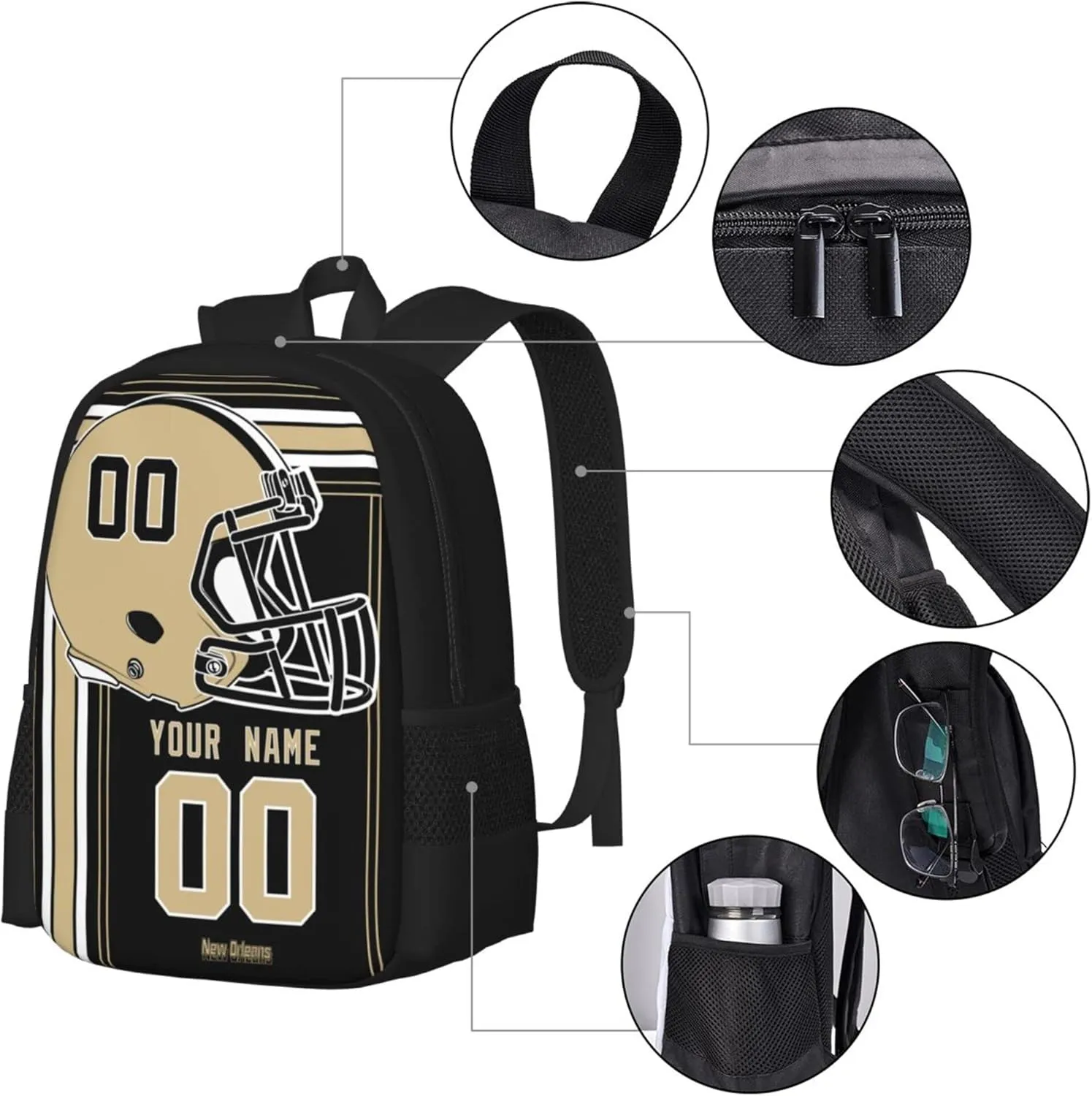 ANTKING New Orleans Backpack Customized High capacity Personalized Any Name and Number Fans Gifts for Kids Men
