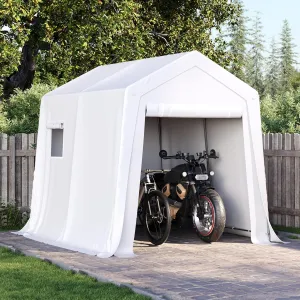 Aoxun 6x8x7 FT Outdoor Portable Storage Shed Tent with Roll-up Zipper Door and Window Portable Carport with Waterproof Tarp Galvanized Steel for Motorcycle, Generator, Bike Storage (White)