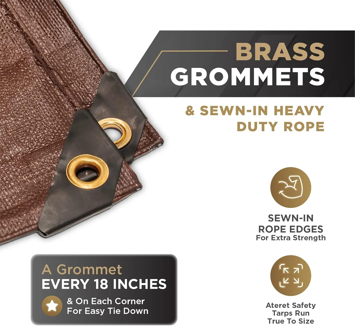 ATERET 6' x 20' Super Heavy Duty 16 Mil Brown Poly Tarp Cover - UV Resistant, Thick Waterproof, Rip and Tear Proof Tarpaulin with Grommets and Reinforced Edges