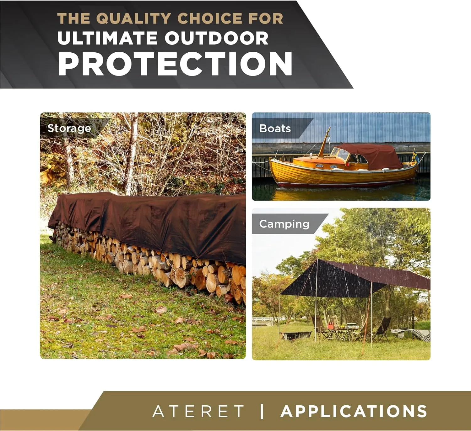 ATERET 6' x 20' Super Heavy Duty 16 Mil Brown Poly Tarp Cover - UV Resistant, Thick Waterproof, Rip and Tear Proof Tarpaulin with Grommets and Reinforced Edges