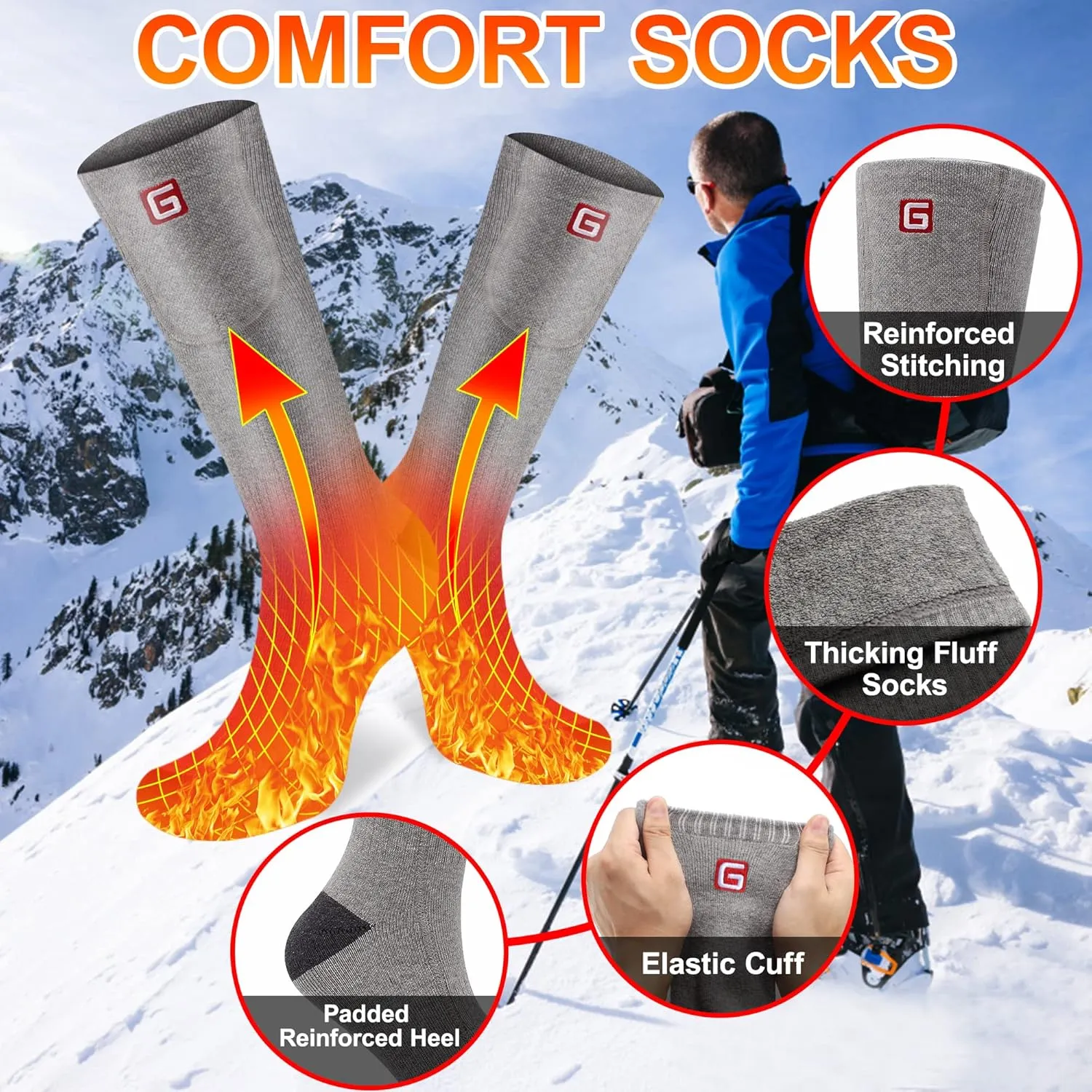 Autocastle Heated Socks for Men Women - Rechargeable Battery Electric Socks for Chronically Cold Feet - Winter Warm Thermal Washable Unisex Foot Warmer for Hunting Skiing Cycling