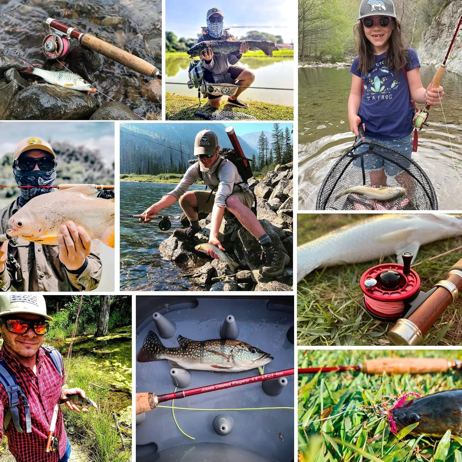 Aventik Whisperer Fly Fishing Rod 4 Pieces, 6FT 0/1/2/3wt, 7FT 3/4wt, 24T Corbon Fiber Fast Action Super Compact Freshwater Ultra Light Fly Rod with Cordura Rod Tube