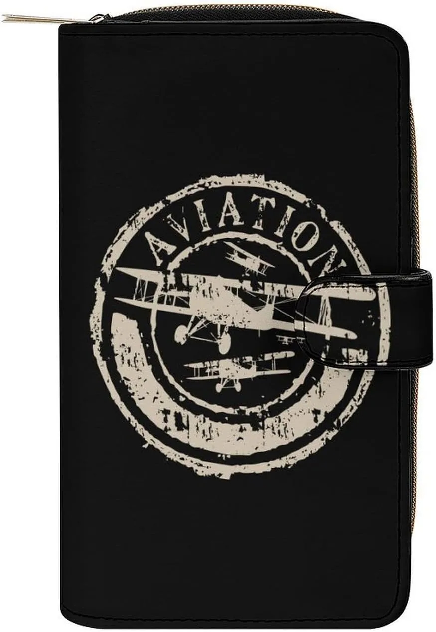 Aviation And Airplane Wallet for Women Leather Credit Card Holder Clutch Travel Purse with ID Window
