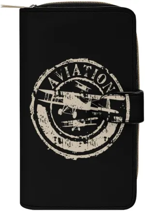 Aviation And Airplane Wallet for Women Leather Credit Card Holder Clutch Travel Purse with ID Window