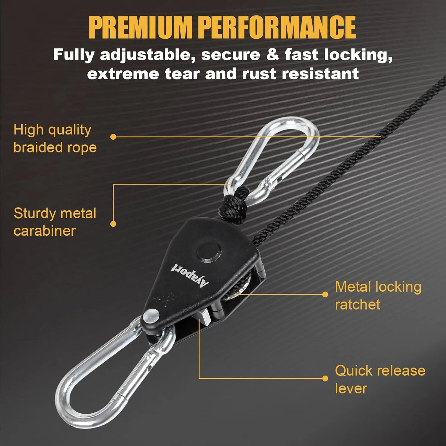 Ayaport Adjustable Rope Hanger Grow Light Hanger, 1/8 Heavy Duty Plant Pulley Rope Tightener Ratchet Tie Down for Kayak, Tarp, Tent Tie Downs, Hanging Plants, Filters, Fans
