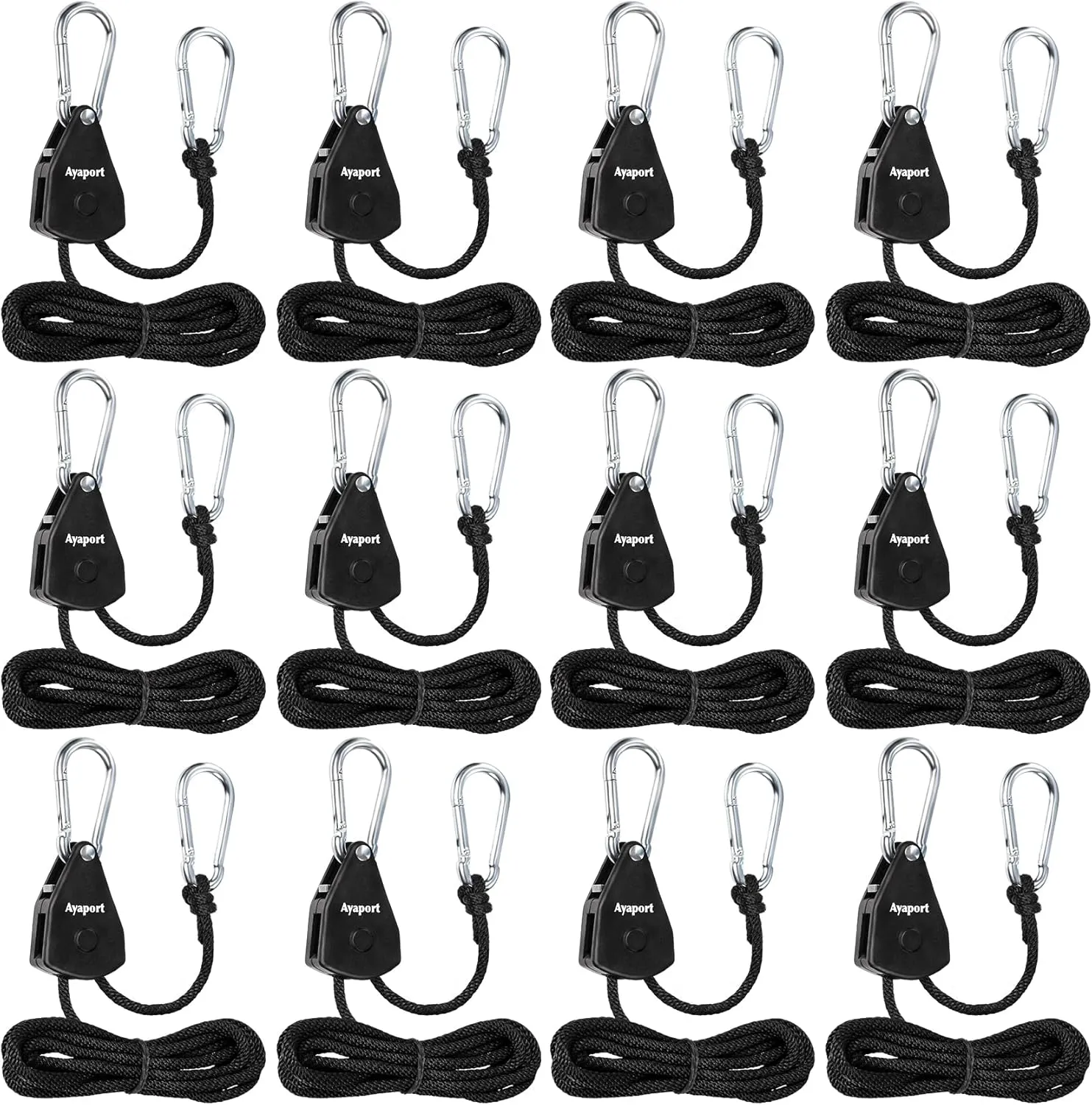 Ayaport Adjustable Rope Hanger Grow Light Hanger, 1/8 Heavy Duty Plant Pulley Rope Tightener Ratchet Tie Down for Kayak, Tarp, Tent Tie Downs, Hanging Plants, Filters, Fans
