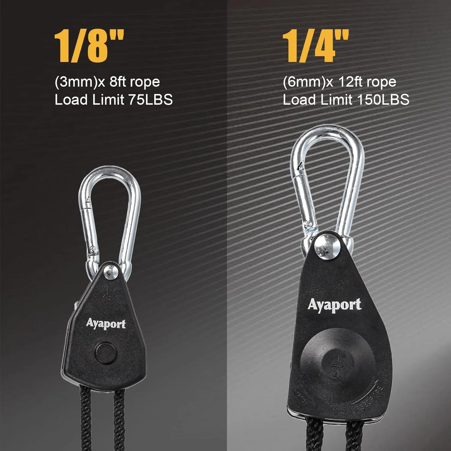 Ayaport Adjustable Rope Hanger Grow Light Hanger, 1/8 Heavy Duty Plant Pulley Rope Tightener Ratchet Tie Down for Kayak, Tarp, Tent Tie Downs, Hanging Plants, Filters, Fans