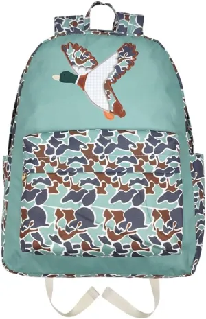 BA0259 Duck Pattern Backpack, Camouflage Design with Duck Graphic, Mint Green and Brown, Hunting Style bag