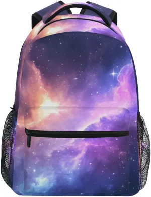 Backpack Nebula Purple Blue Daypack Shoulder Bag Book Bag Lightweight Back Pack 11.4 ×16 In