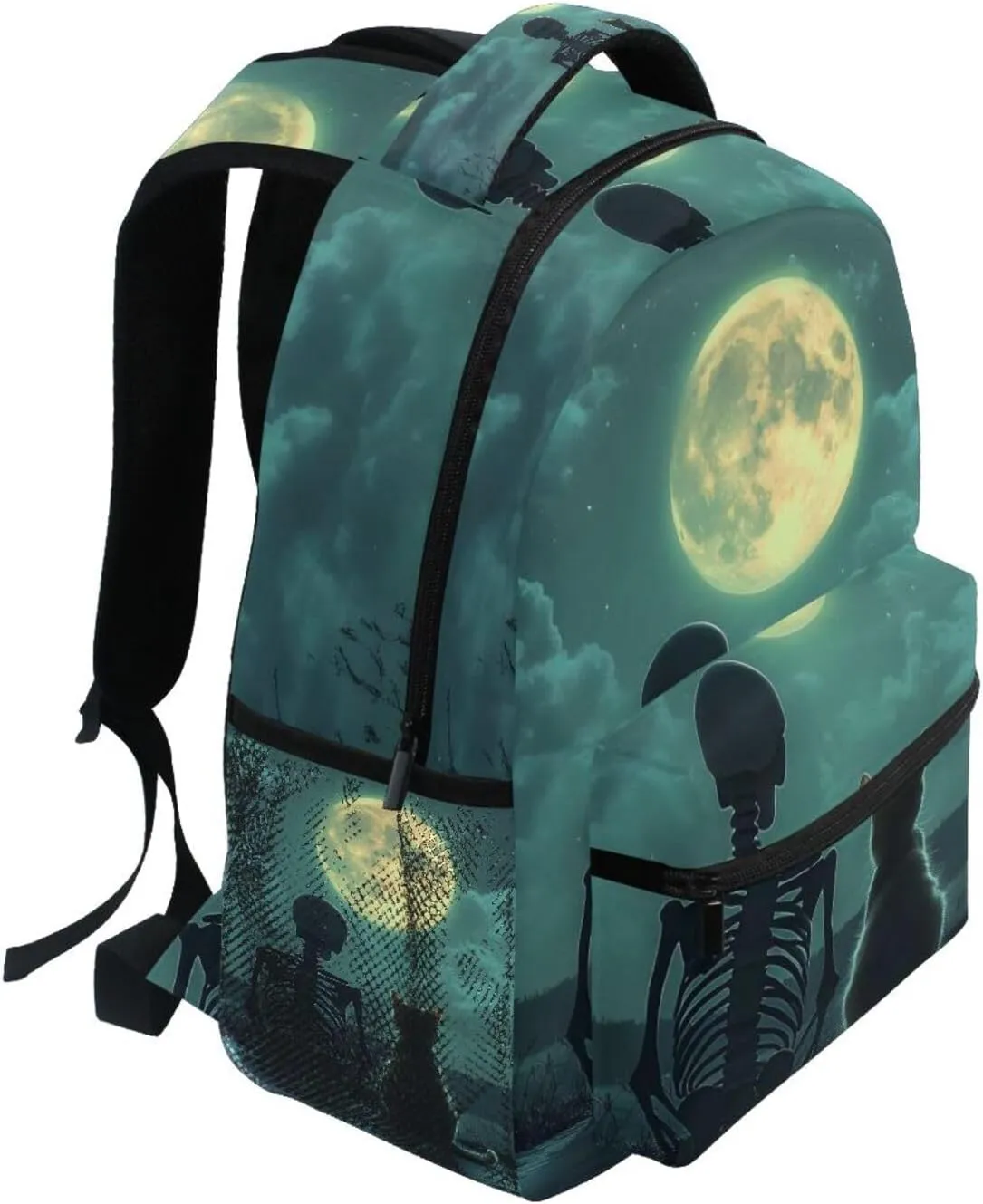 Backpack Skeleton Cat Watch Moon for Men Women Laptop Travel Backpack Book Bag Personalized Backpack 11.4” x 16”