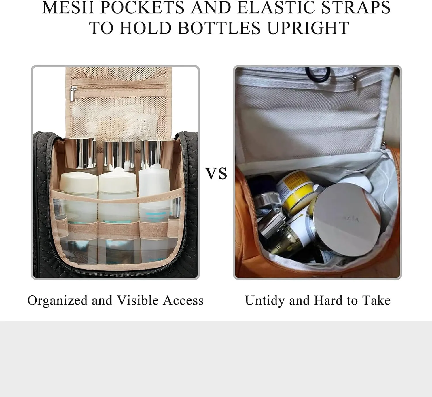 BAGSMART Large Toiletry Bag for Men, Travel Cosmetic Makeup Bag with Hanging Hook, Water-resistant Dopp kit Shaving Bag for Full Sized Container, Toiletries, Shampoo, Black-Large