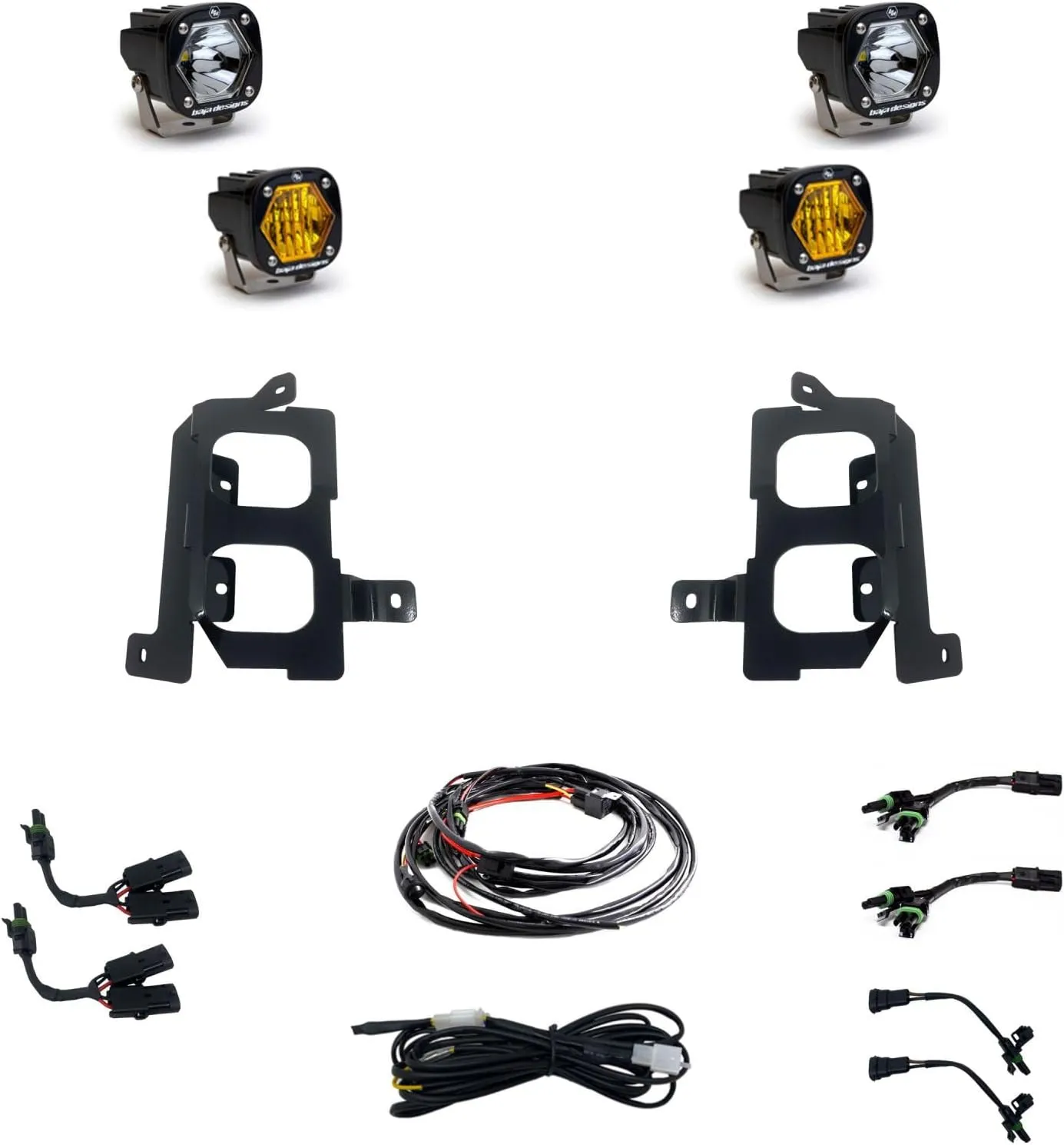 Baja Designs S1 LED Dual Fog Pocket Light Kit for GMC Sierra 1500 Truck 2019-22 (Wide Cornering/Spot Lens; Amber/Clear)