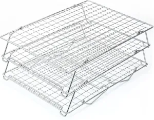 Bakers Rack, 304 Stainless Steel 3 Tier Cooling Rack, Heavy Duty and Collapsible wire baking rack, Oven and Dishwasher Safe, 12" x 16.5"