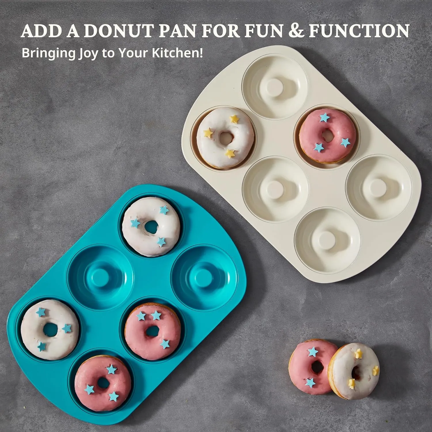 Baking Pans Set, 9-Piece Baking Sheet Set with Non-Stick Coating and Innovative Handles, Includes Exclusive Donut Pan – Ideal for Home and Professional Baking（White)