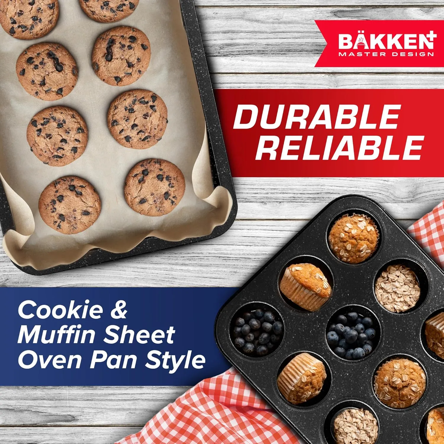 BAKKEN 10-Piece Kitchen Baking Pan Set - Commercial Grade Carbon Steel Bakeware, With Nonstick Coating, Stackable and Space-saving Design, PFOA, PFOS, PTFE Free, Oven Safe (Up To 450°F), Gray Marble