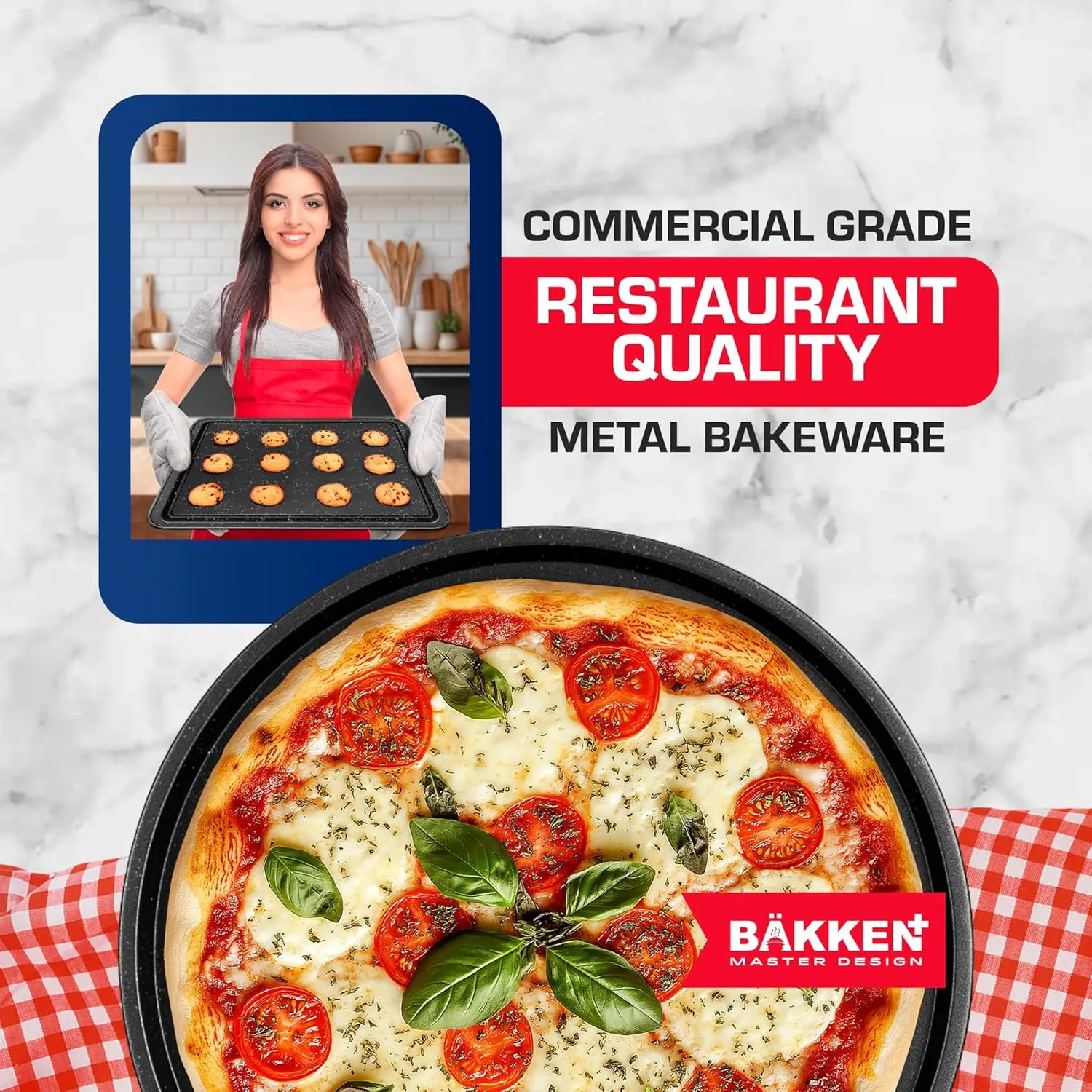 BAKKEN 10-Piece Kitchen Baking Pan Set - Commercial Grade Carbon Steel Bakeware, With Nonstick Coating, Stackable and Space-saving Design, PFOA, PFOS, PTFE Free, Oven Safe (Up To 450°F), Gray Marble
