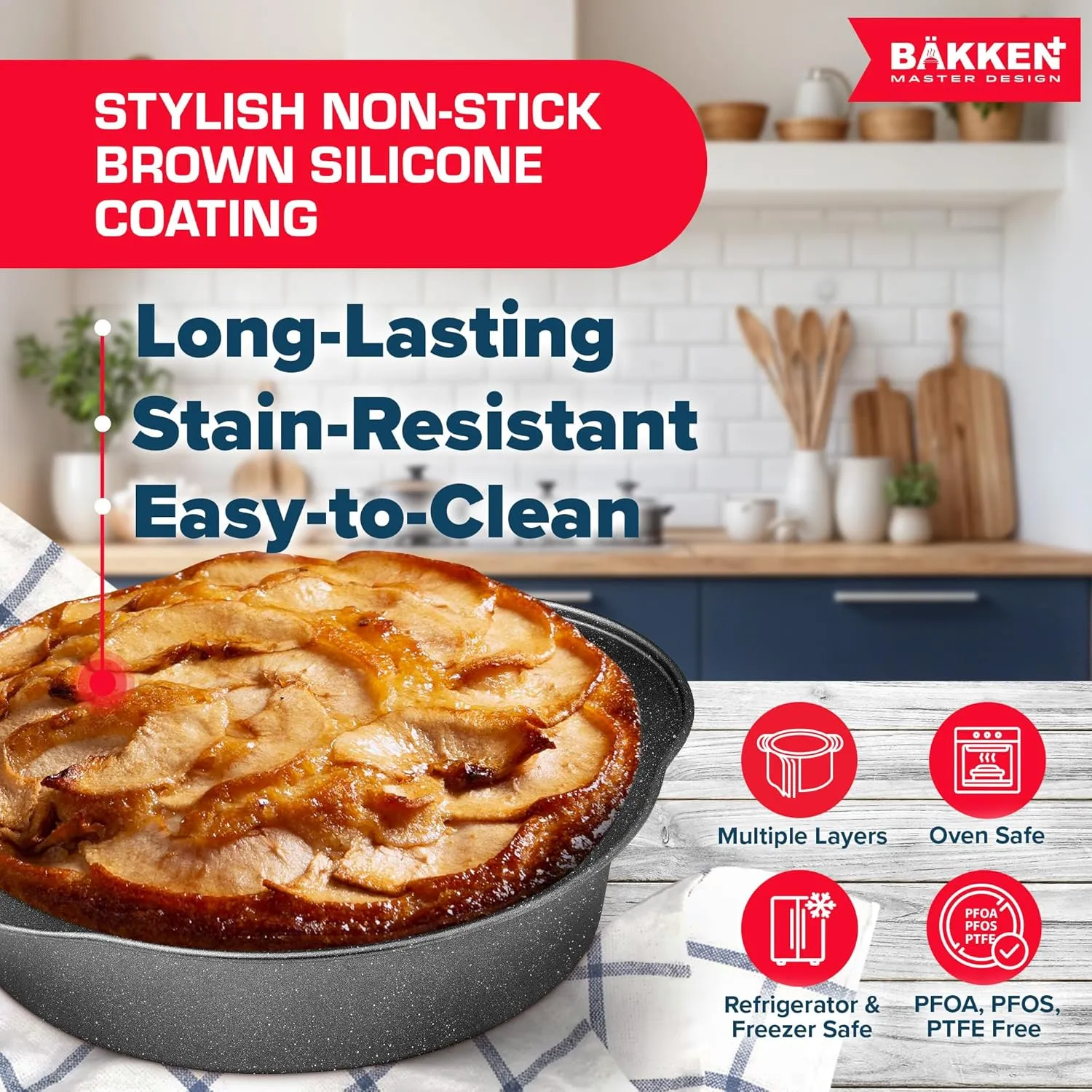 BAKKEN 6-Piece Kitchen Baking Pan Set - Commercial Grade Carbon Steel Bakeware, With Nonstick Coating, Stackable and Space-saving Design, PFOA, PFOS, PTFE Free, Oven Safe (Up To 450°F), Gray Marble