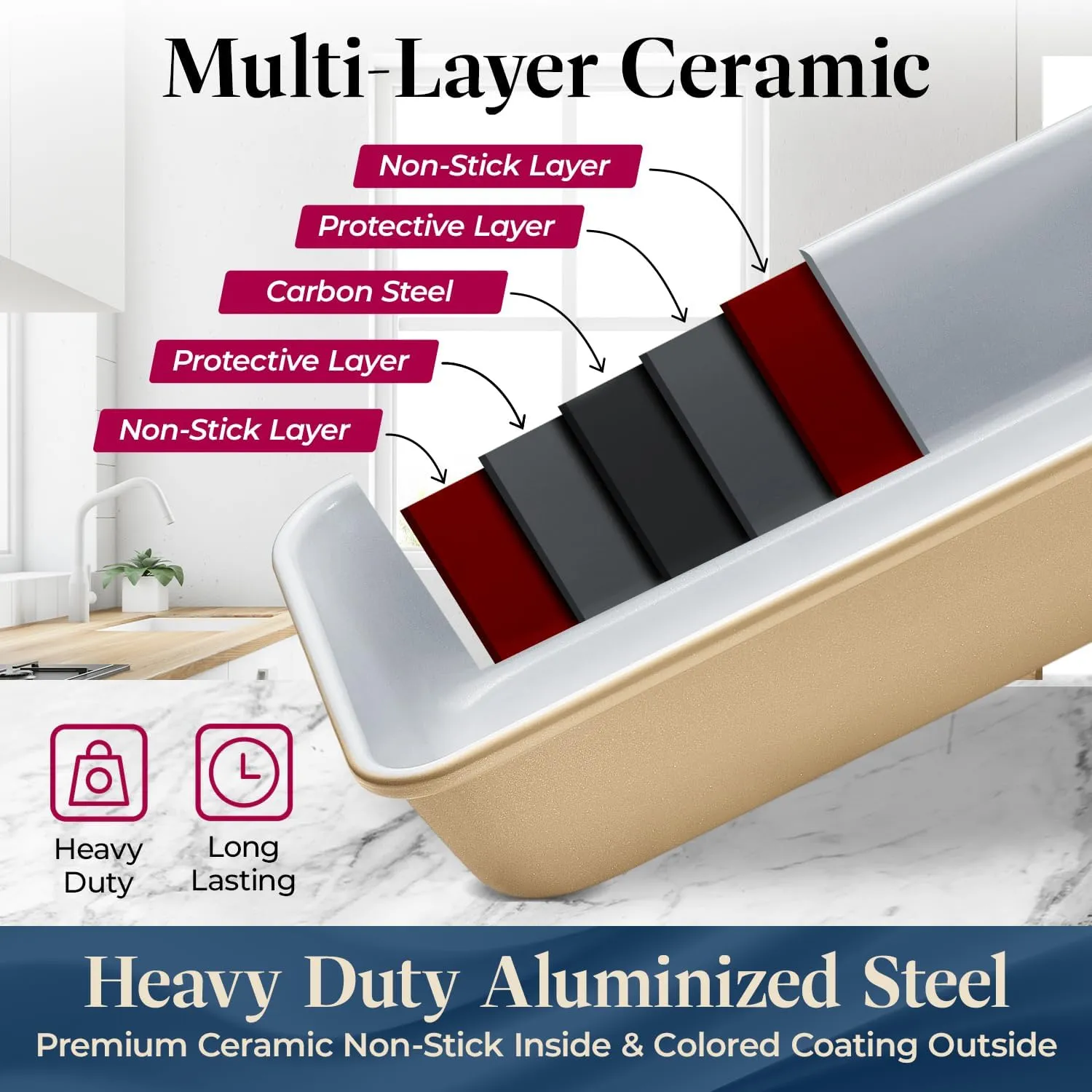 Bakken 8-Piece Stackable Bakeware Set - Ceramic Non-Stick Coating, Baking Sheets, Assorted Baking Pans, PTFE, PFOA & PFOS Free - Healthy Baking, Ergonomic Handles, Cooling Rack, Non-Toxic, Oven-Safe