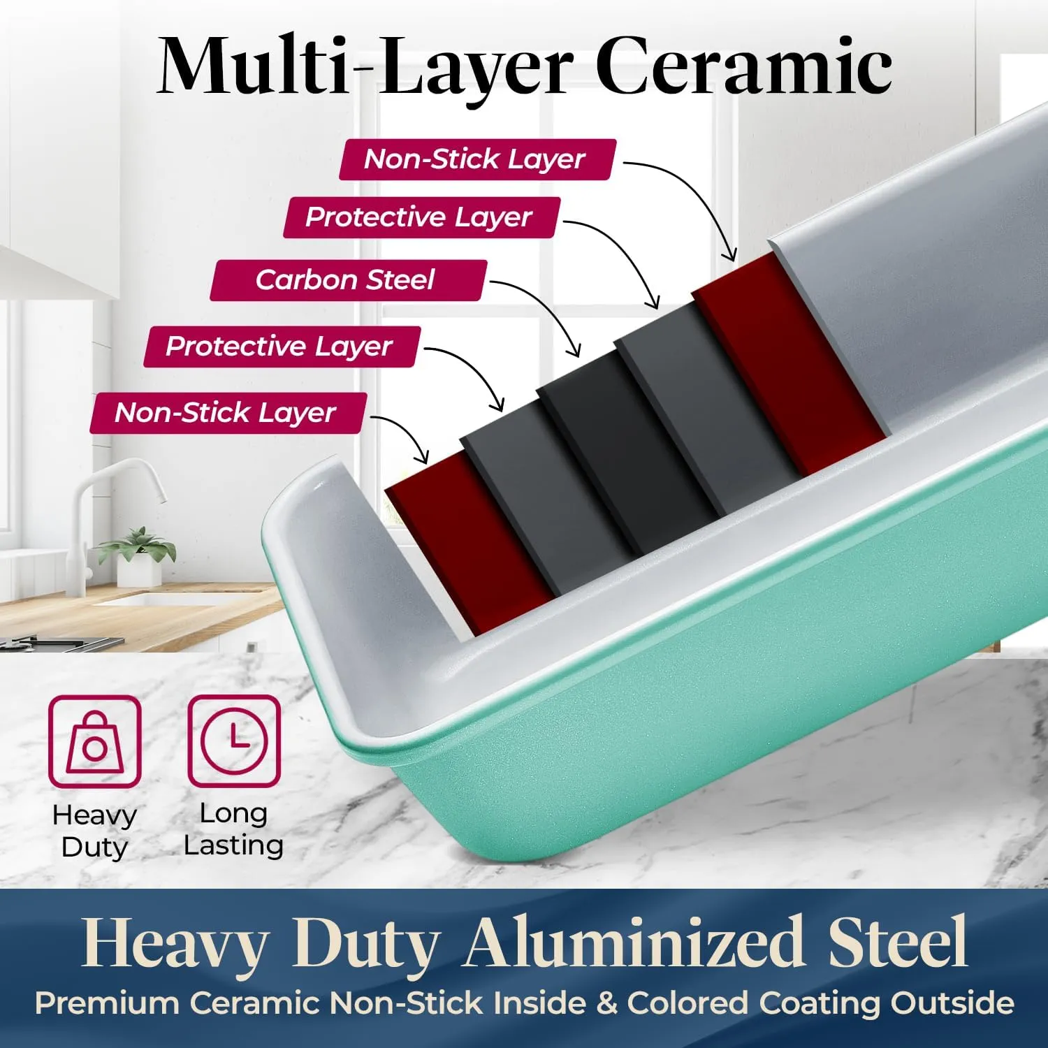 Bakken 8-Piece Stackable Bakeware Set – Ceramic Non-Stick, Oven-Safe Baking Sheets & Pans, PTFE/PFOA/PFOS-Free, Ergonomic Handles, Includes Cooling Rack – Healthy, Non-Toxic Baking Essentials