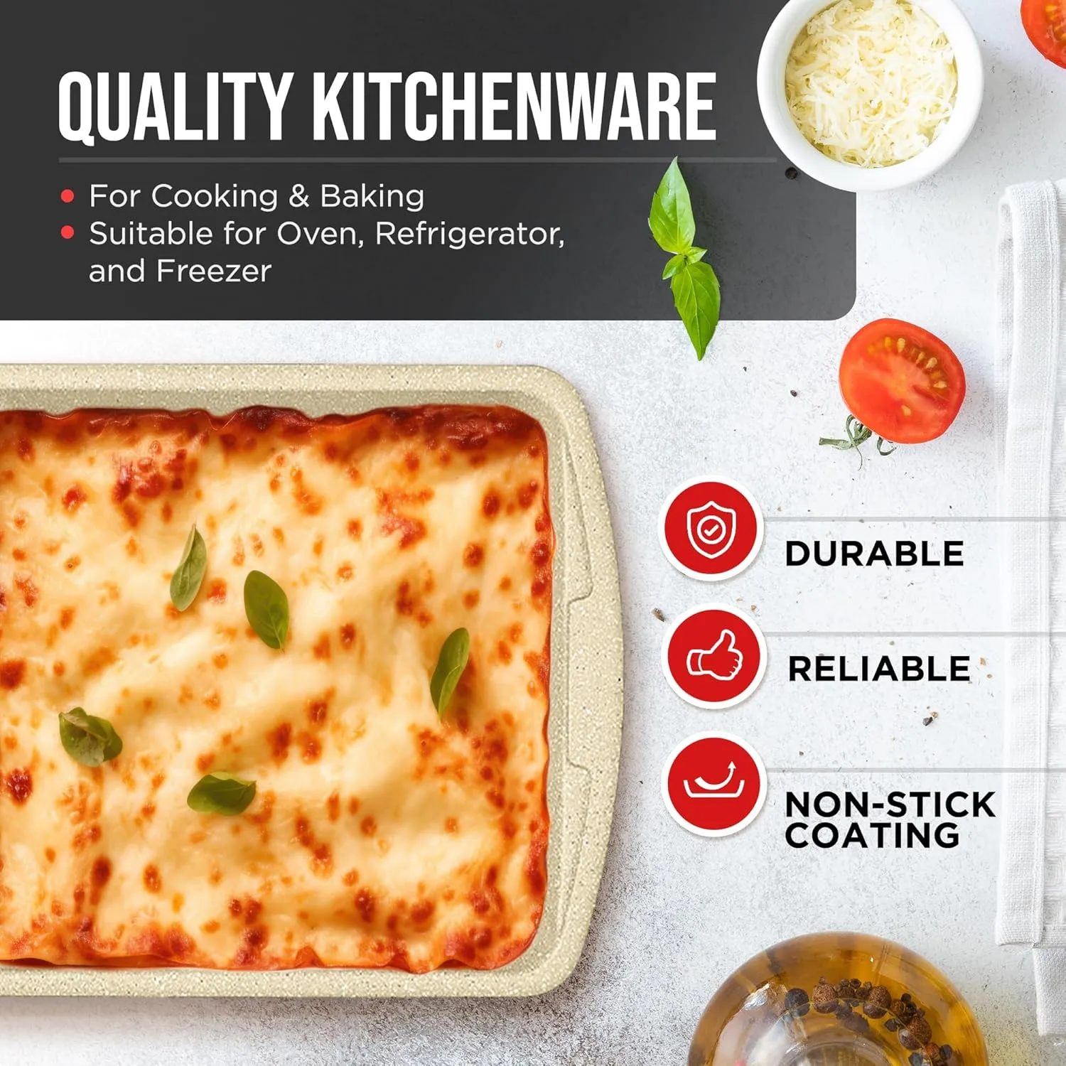 Bakken Swiss - Bakeware Set – 6 Piece – Stackable, Deluxe, Non-Stick Baking Pans for Professional and Home Cooking – Carbon Steel, White Stone Coating