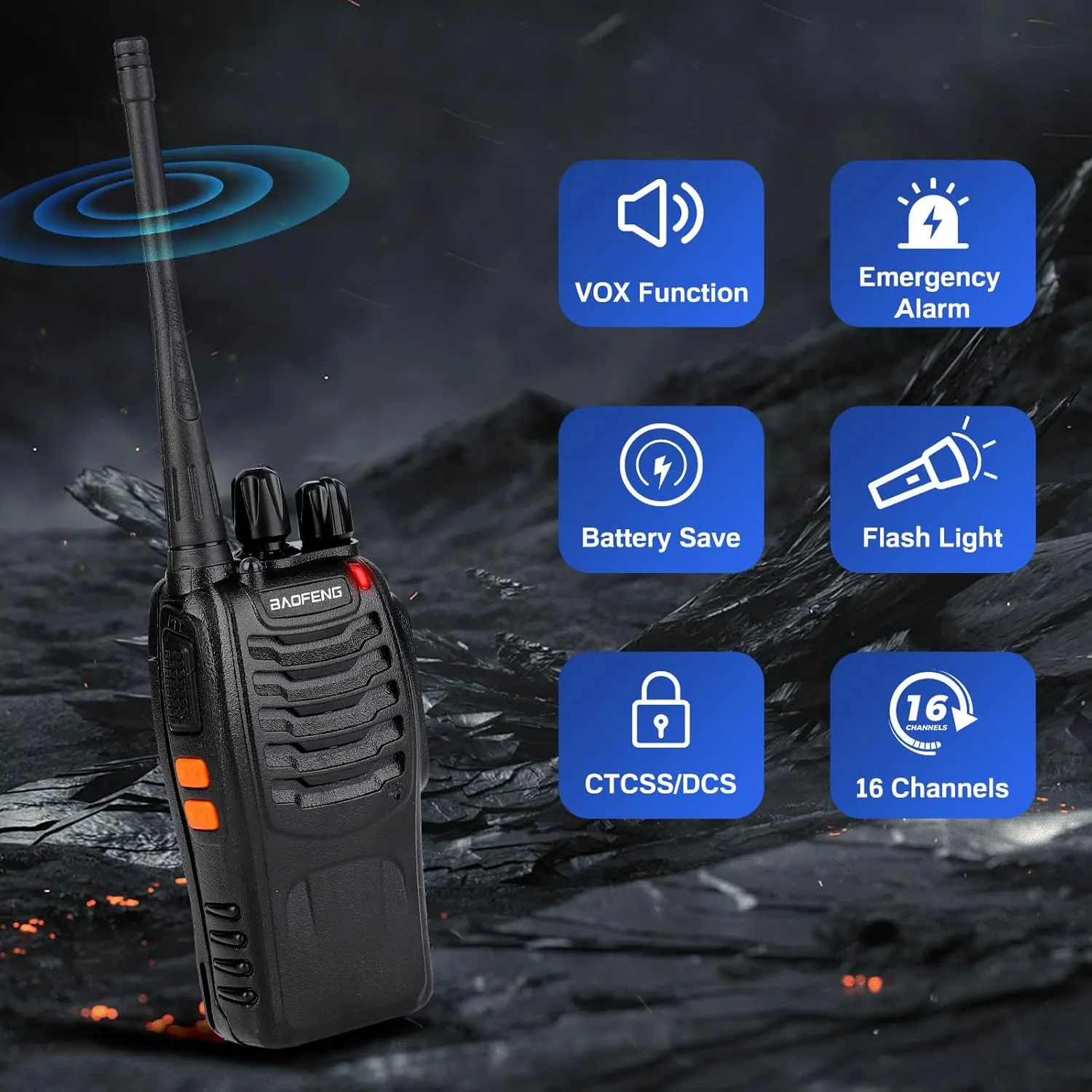 Baofeng Walkie Talkies 888S Rechargeable Long Range with Earpieces for Adults, 16 Channel Professional Radio Handheld Two Way Radios Li-ion Battery and Charger Included (20pack with 20earpiece)