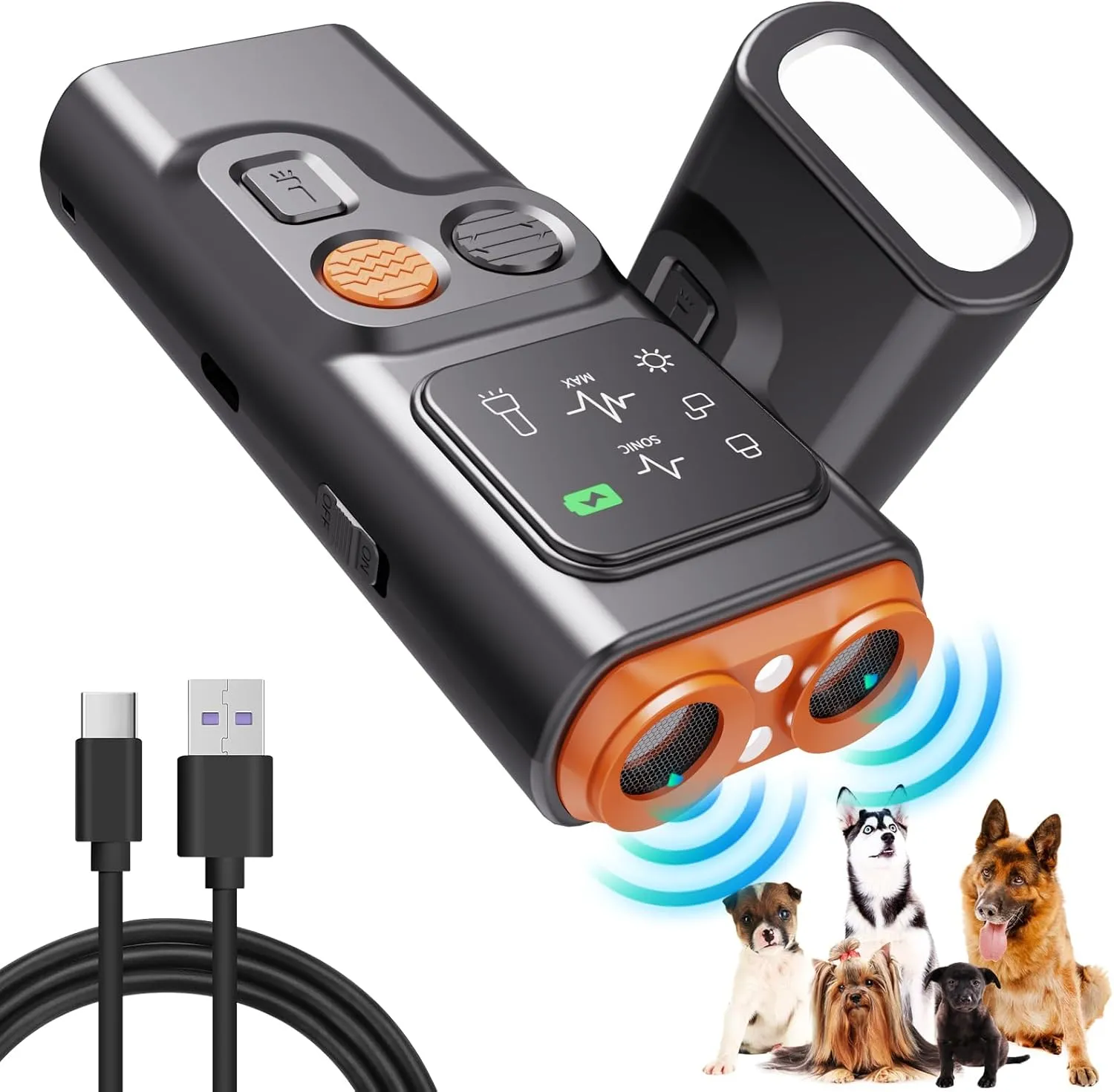 BarkGuard - Bark Guard Anti Barking Device for Dogs, Dog Bark Deterrent Device with LED Flashlight and HD Display, Double Head High Power Dog Behavior Correction Device, Stops Barking in Seconds