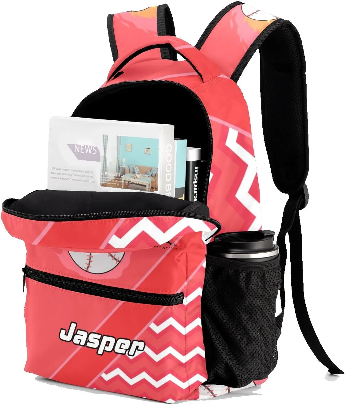 Baseball Fire Cool Excited Red Toddler Backpack for Daycare Travel, Personalized Name Preschool Bookbags for Boys Girls