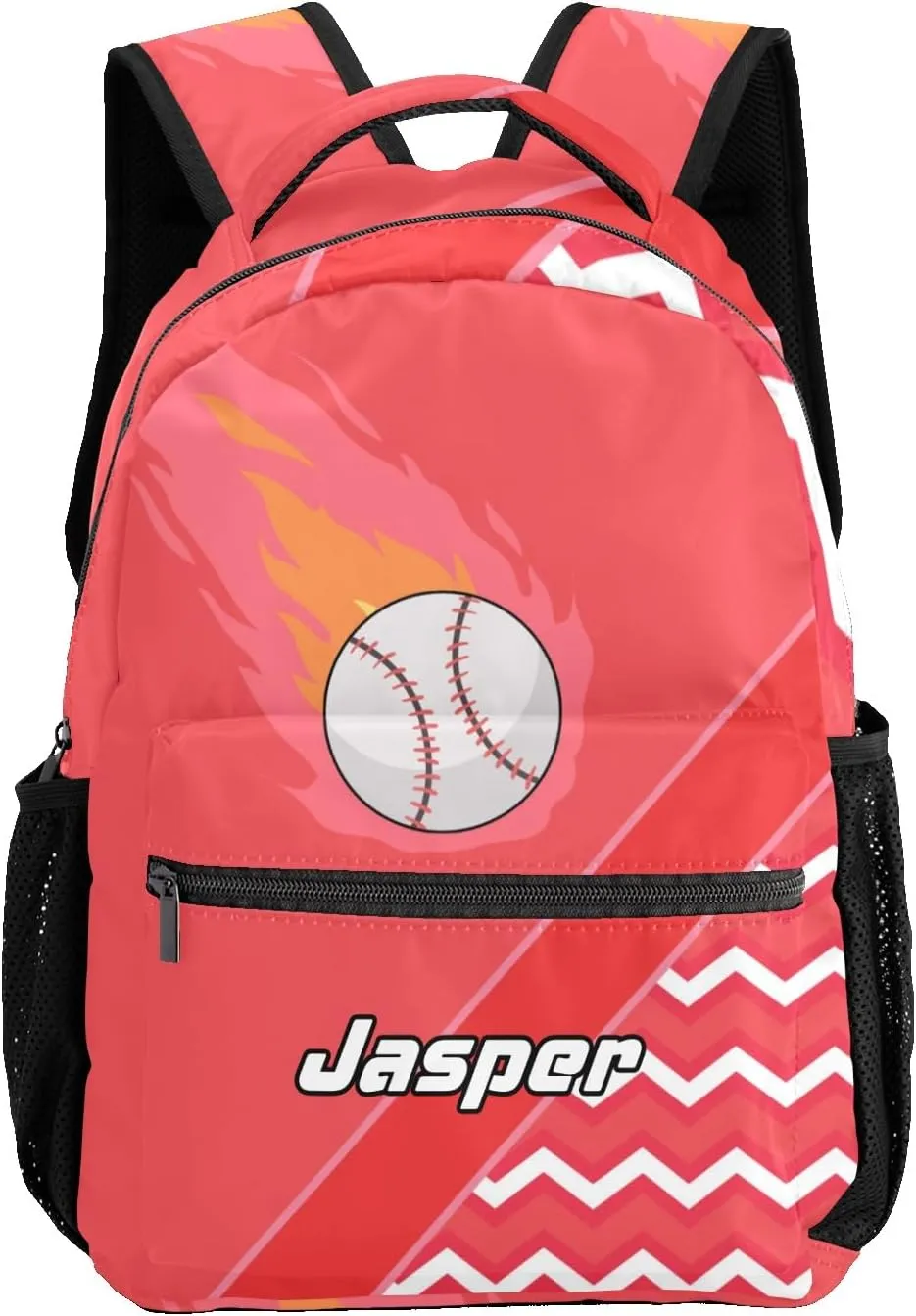 Baseball Fire Cool Excited Red Toddler Backpack for Daycare Travel, Personalized Name Preschool Bookbags for Boys Girls