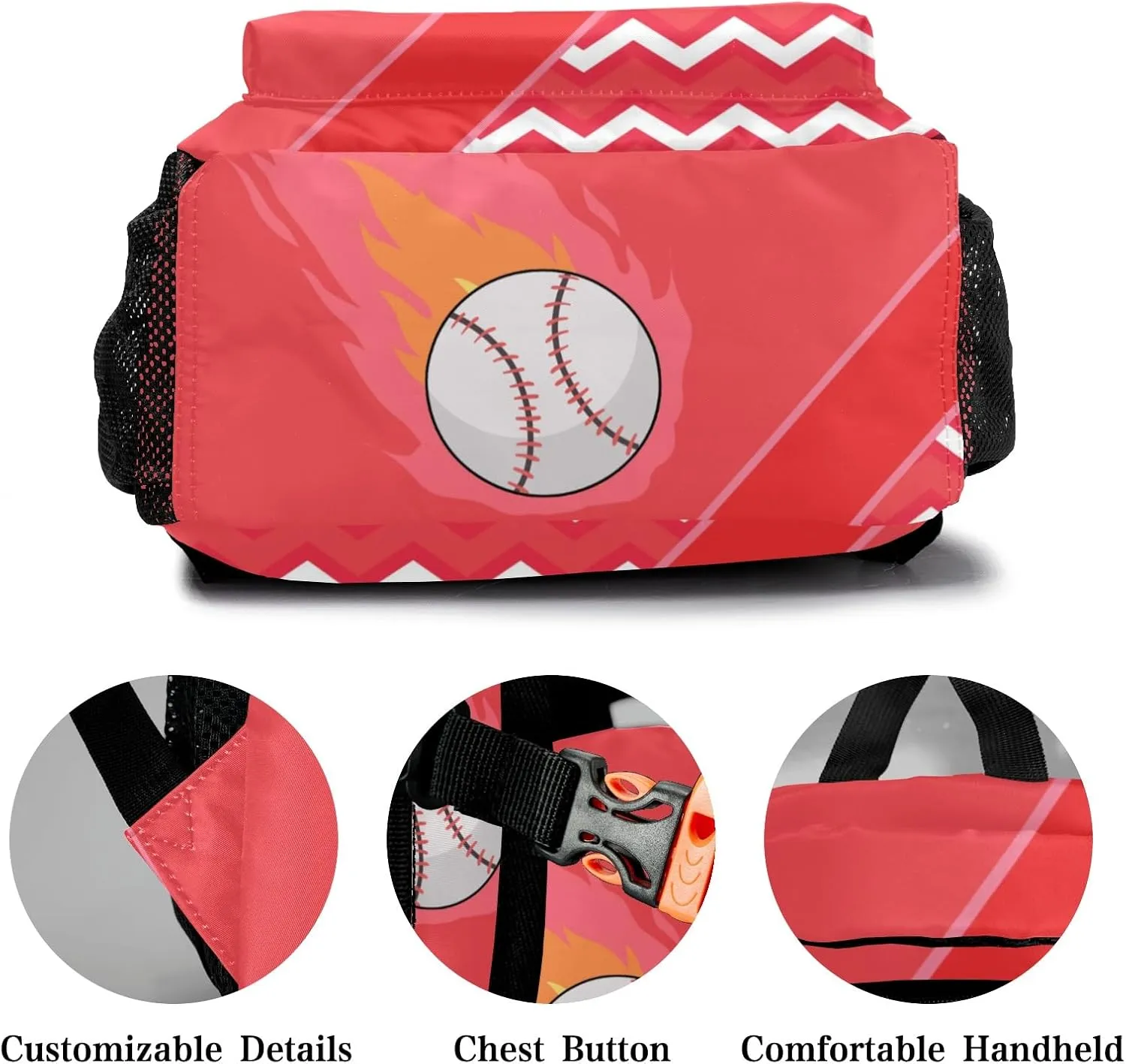 Baseball Fire Cool Excited Red Toddler Backpack for Daycare Travel, Personalized Name Preschool Bookbags for Boys Girls