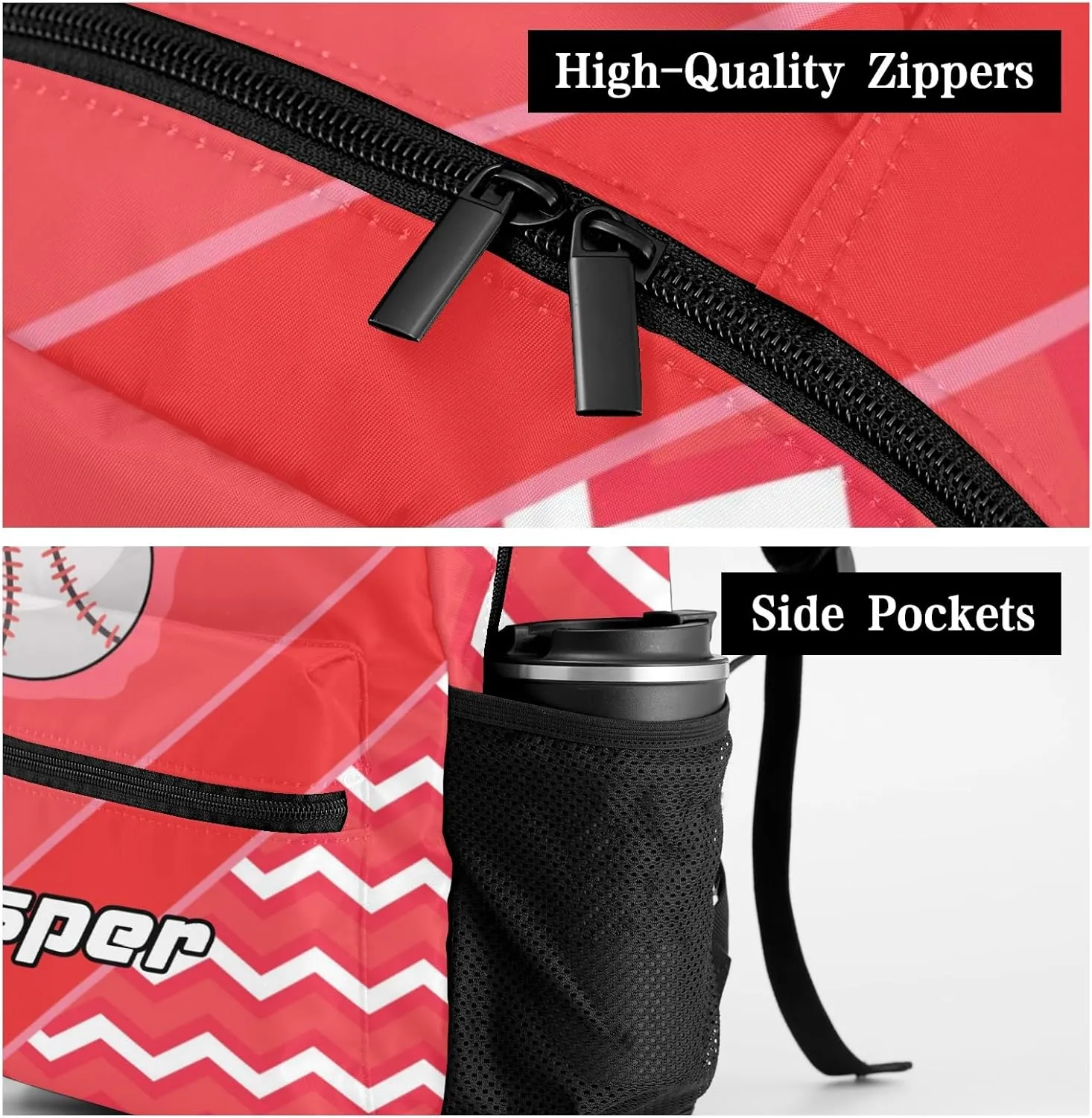 Baseball Fire Cool Excited Red Toddler Backpack for Daycare Travel, Personalized Name Preschool Bookbags for Boys Girls
