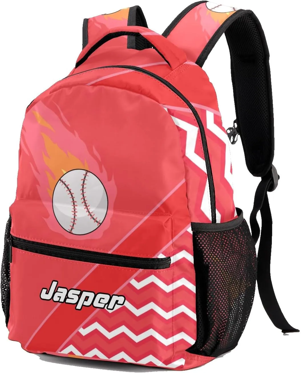 Baseball Fire Cool Excited Red Toddler Backpack for Daycare Travel, Personalized Name Preschool Bookbags for Boys Girls