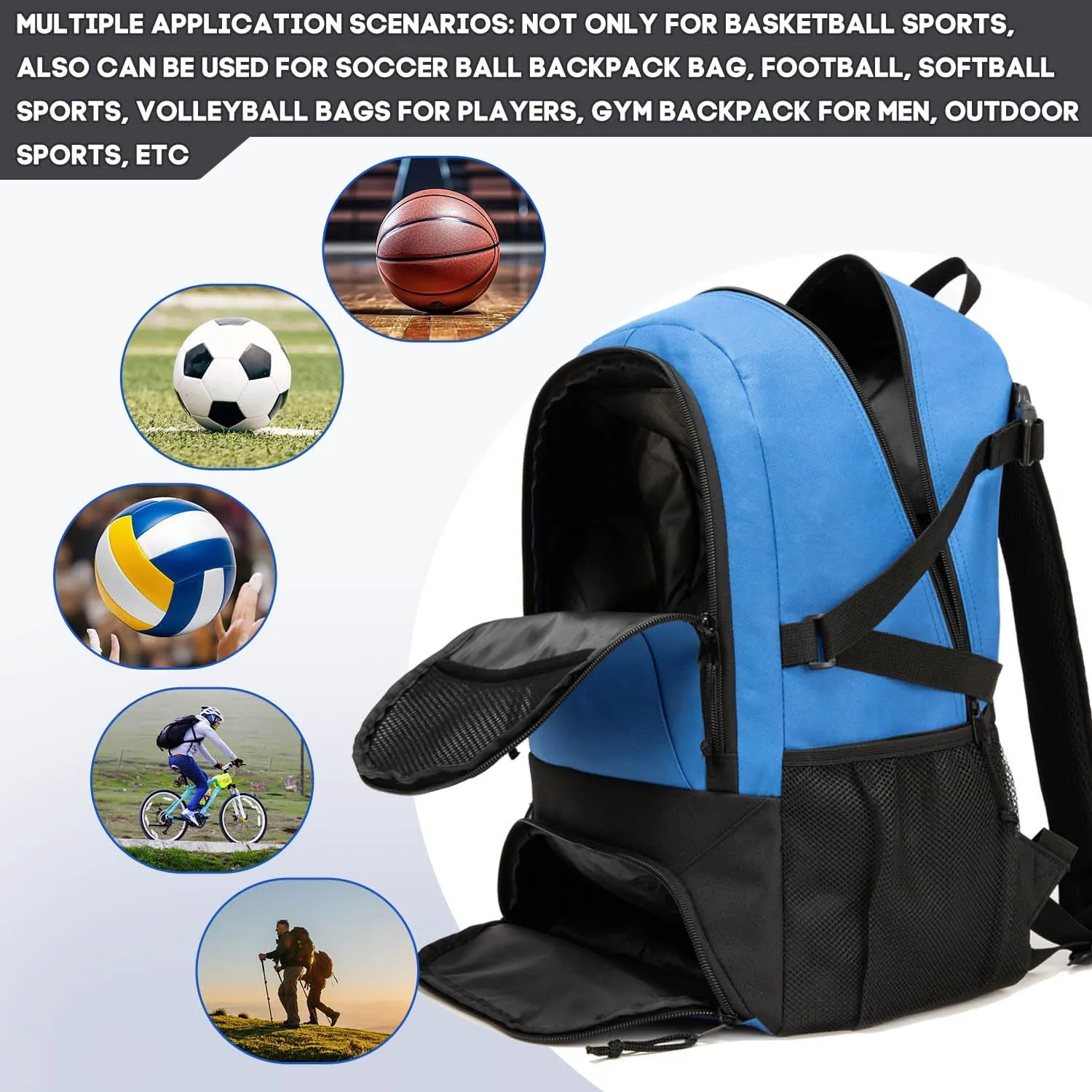 Basketball Bag Backpack, Large Capacity Sports Equipment Bags for Basketball, Soccer, and Volleyball.