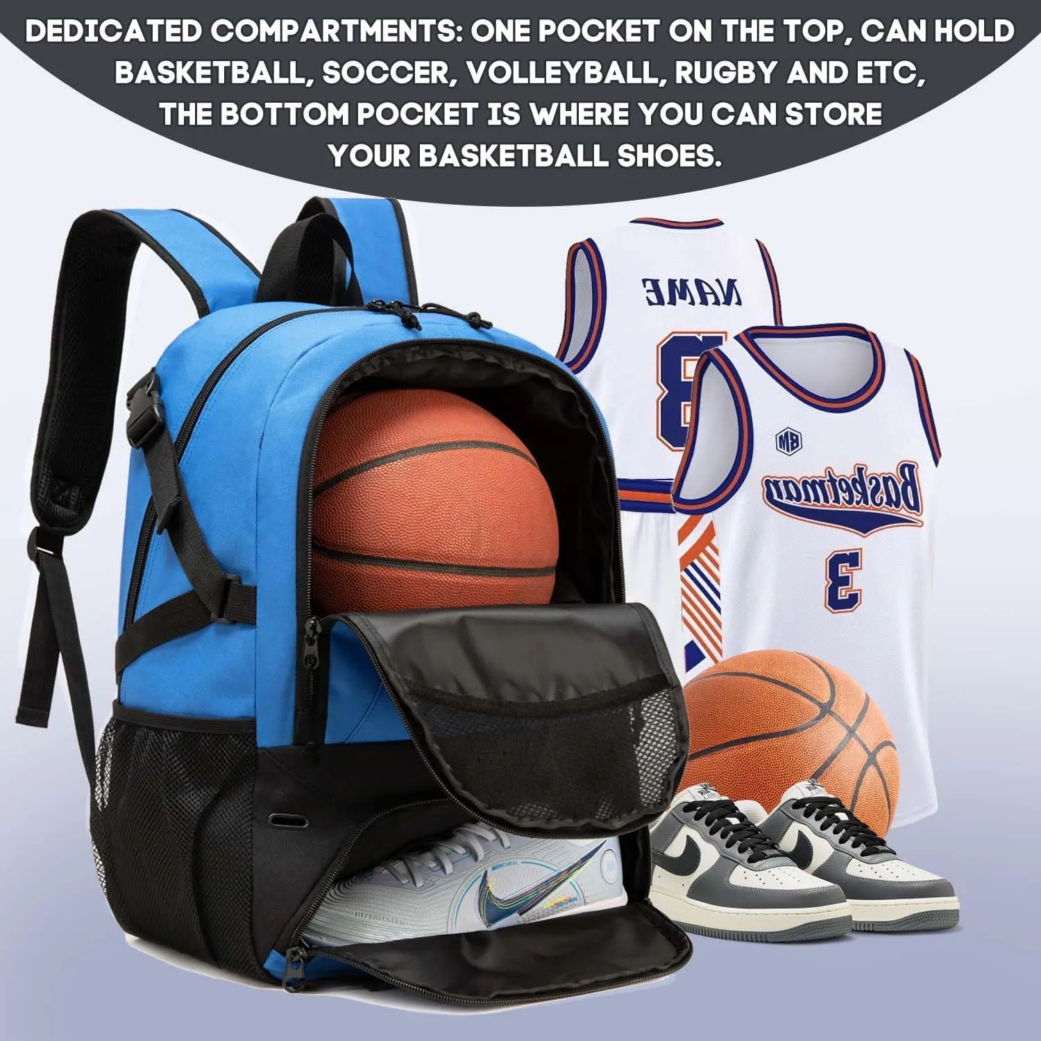 Basketball Bag Backpack, Large Capacity Sports Equipment Bags for Basketball, Soccer, and Volleyball.