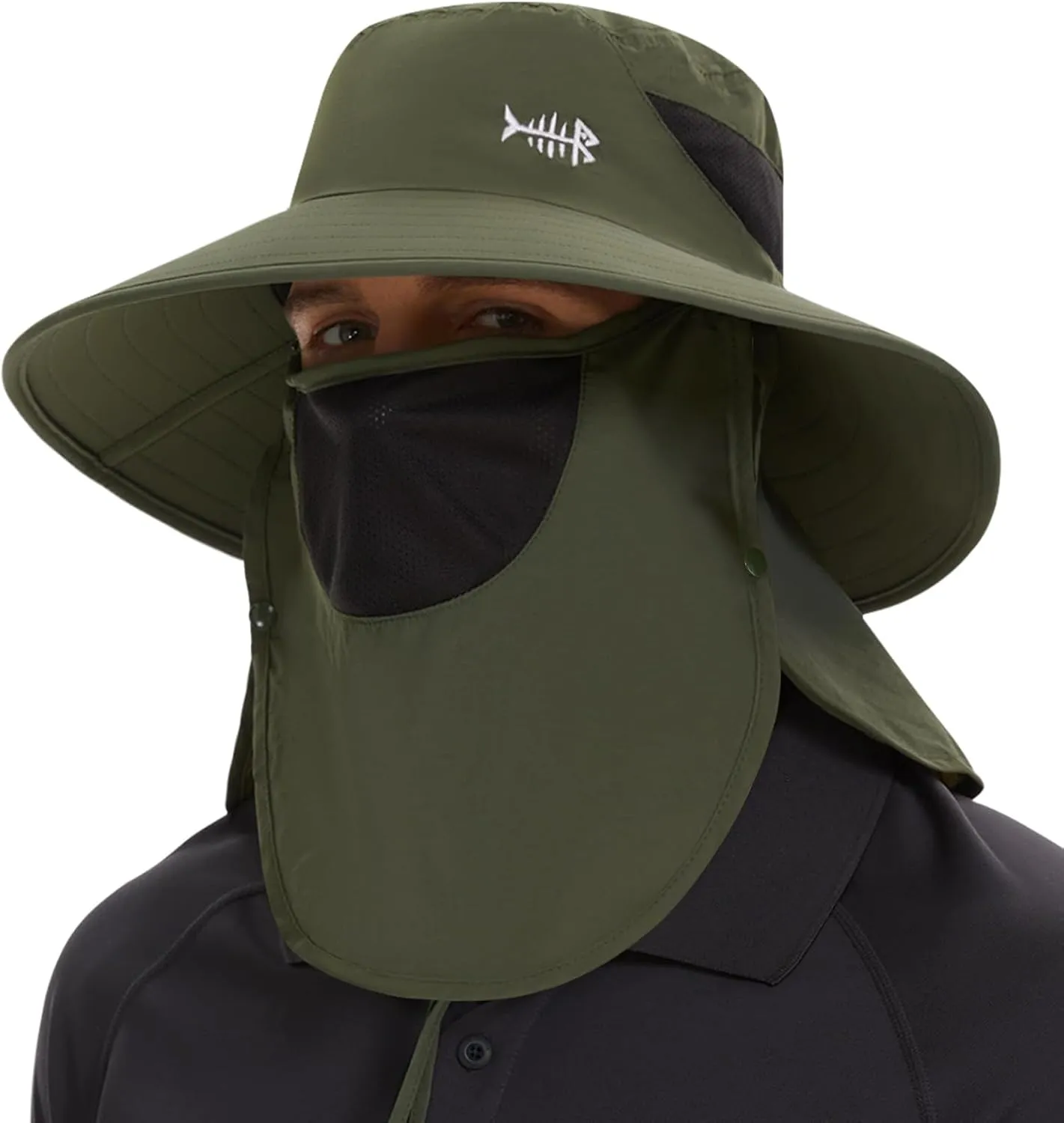 BASSDASH UPF 50  Breathable Sun Hat with Removable Face Cover and Neck Flap Wide Brim Bucket Hat for Fishing Hiking Men Women