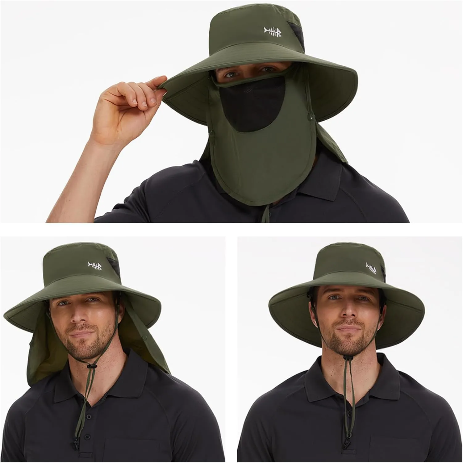 BASSDASH UPF 50  Breathable Sun Hat with Removable Face Cover and Neck Flap Wide Brim Bucket Hat for Fishing Hiking Men Women