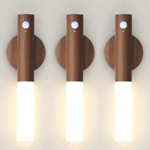 Battery-Operated Motion Sensor Night Lights: 2200mAh Rechargeable Wall Sconces Magnetic Wall Lights Wireless Stairway Lights Portable Hallway Light Wooden Wall Lighting for Bedroom Stair Picture