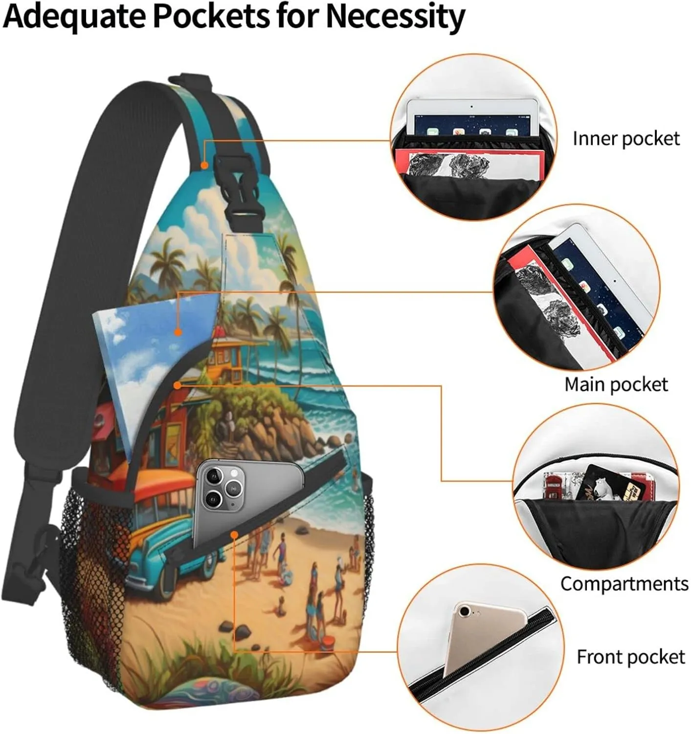 Beach Surfing Outdoor Cross-body Shoulder Bag, Unisex Backpack For Women Men Young Hiking Travel