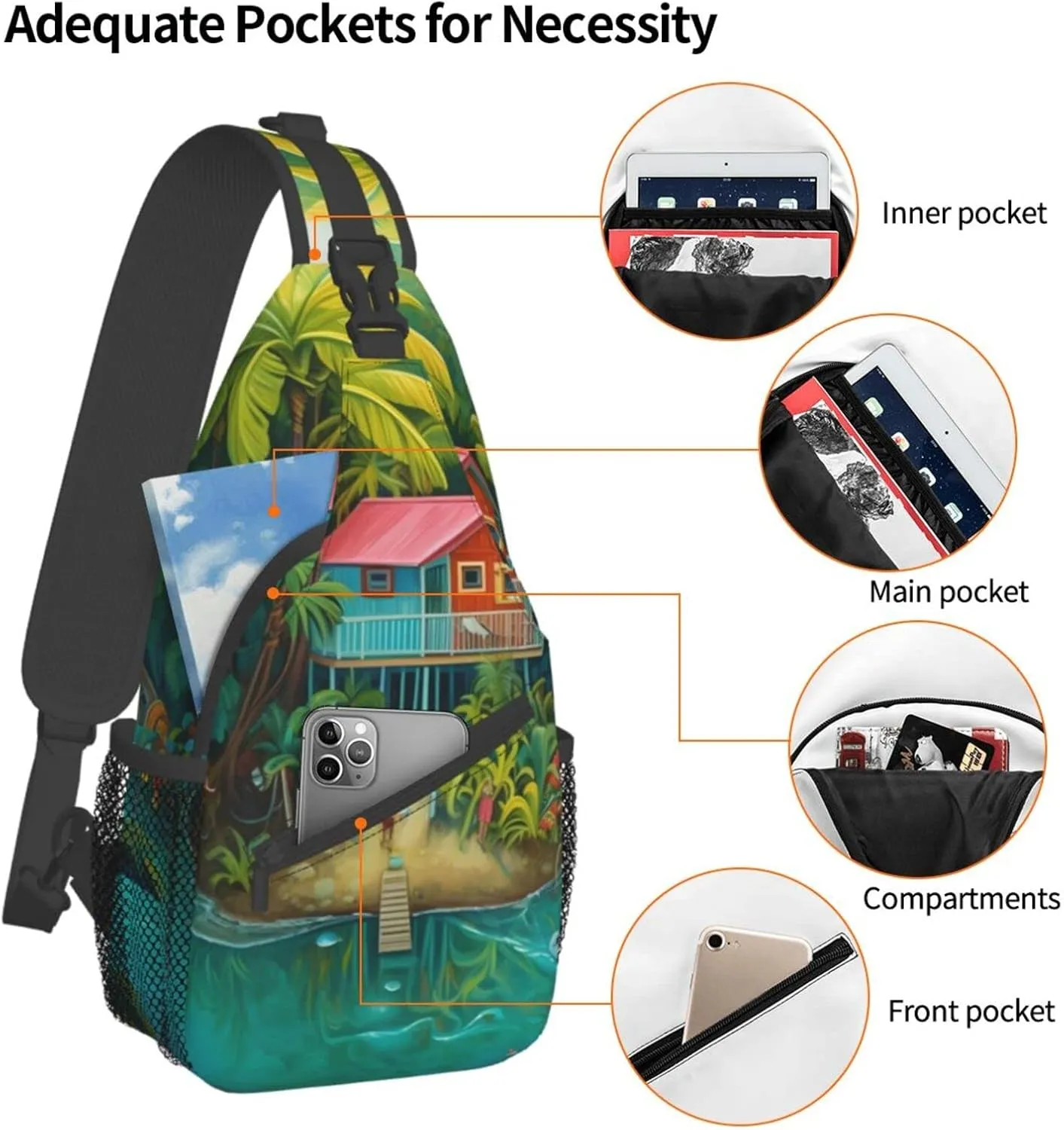 Beach Surfing Outdoor Cross-body Shoulder Bag, Unisex Backpack For Women Men Young Hiking Travel