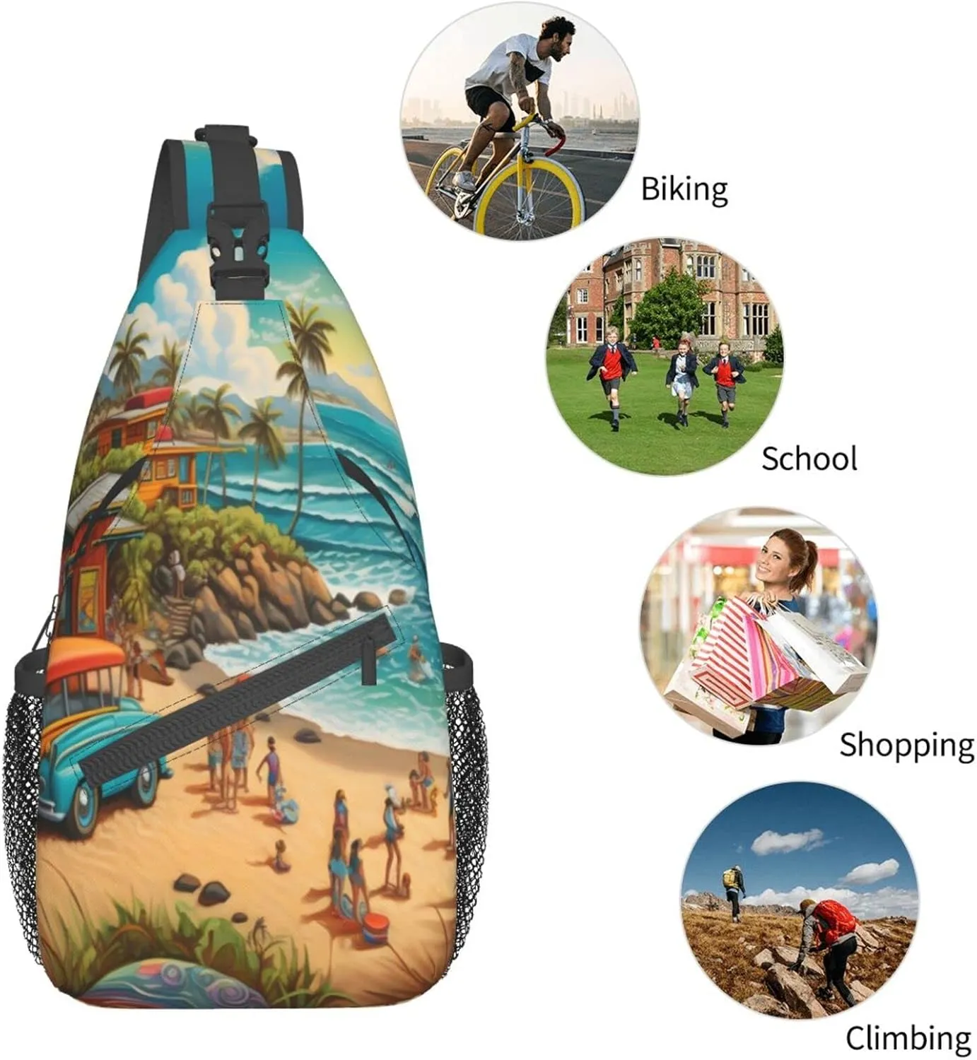 Beach Surfing Outdoor Cross-body Shoulder Bag, Unisex Backpack For Women Men Young Hiking Travel