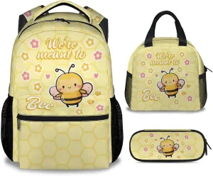 Bee Backpack with Lunch Box And Pencil Case, Set of 3 Cute Bookbag for Girls Boys, Lightweight Large Capacity School Bag