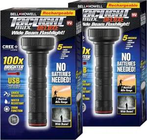Bell Howell Taclight Max Deluxe Ultra High-Powered Handheld Flashlight,1,000 Lumens-7,000K Cree LED, 5 Modes Rechargeable Shatter Resistant, Compact Outdoor Camping As Seen On TV - Set of 2