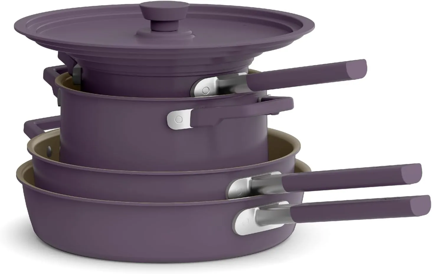 bella 9 Piece StoreMore Cookware Set, Fits-anywhere™ Kitchenware w EverGood™ Ceramic Nonstick Coating​, Dishwasher & Oven Safe, All Stovetops Compatible, Stackable Design, Cool Touch Handles, Plum