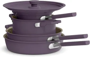 bella 9 Piece StoreMore Cookware Set, Fits-anywhere™ Kitchenware w EverGood™ Ceramic Nonstick Coating​, Dishwasher & Oven Safe, All Stovetops Compatible, Stackable Design, Cool Touch Handles, Plum