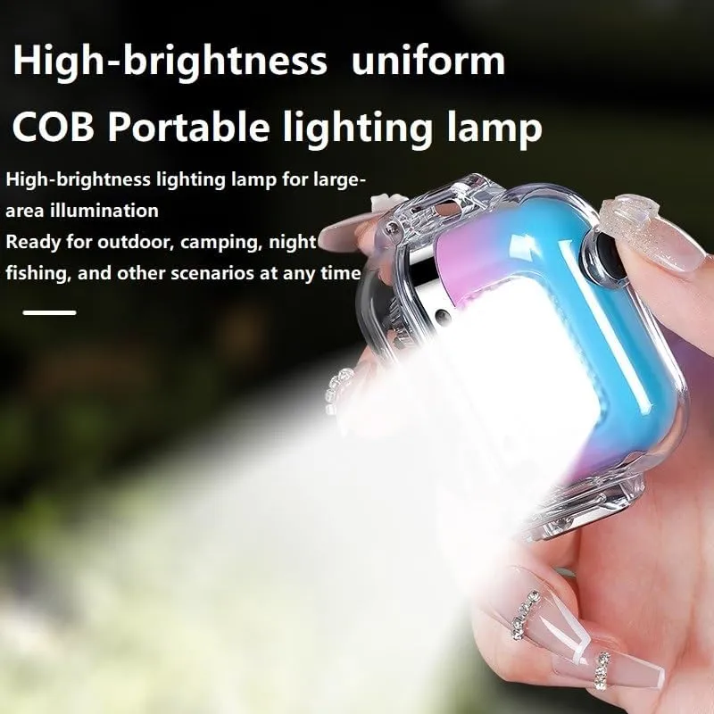 BEntLi Outdoor electric lighter Waterproof tape with LED lights, dual flame lighter with transparent shell, rechargeable pulse ignition lighter with hanging rope, (Blue)