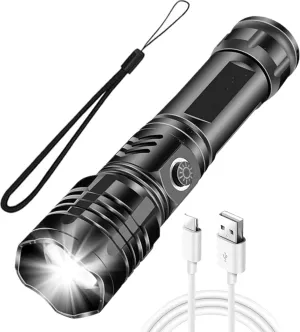 BESTSUN LED XHP50 Flashlight, High Lumens Rechargeable Tactical XHP50 Flashlights Super Bright Handheld Lamp 5 Modes Waterproof Zoomable Torch Lamp for Hiking Camping Emergency.