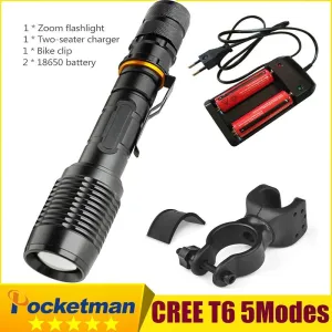 Bike Light 3800LM T6 LED Flashlight Tactical Flashlight LED Torch Lamp Light  18650 Battery  Charger Holder Hiking Camping
