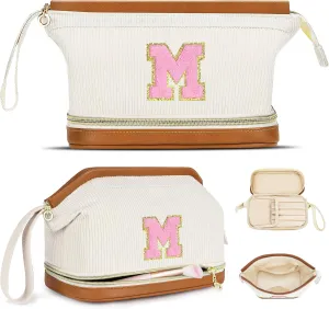 Birthday Gifts for Girls, Personalized Initial Women Makeup Bag, Double Layer Make Up Bag Best Friend Birthday Gifts Teacher Gifts Wedding Gifts Bridesmaid Gifts Daughter Teacher Wife Gifts