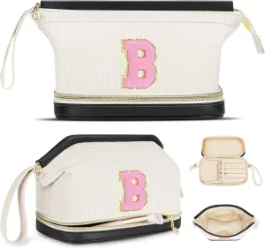 Birthday Gifts for Girls, Personalized Initial Women Makeup Bag, Double Layer Make Up Bag Best Friend Birthday Gifts Teacher Gifts Wedding Gifts Bridesmaid Gifts Daughter Teacher Wife Gifts