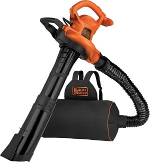 BLACK DECKER Leaf Blower Vacuum Back Pack and Mulcher, Power Boost up to 250 MPH, 400 CFM, Corded (BEBL7000-CA) Orange